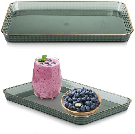 imposyu 2 Pezzi Vassoio da Portata 31x21cm Vassoio da Cucina Rettangolare Vassoi Plastica Trasparenti Vassoio Cucina Portaoggetti per Ristoranti Caffetterie Cucina