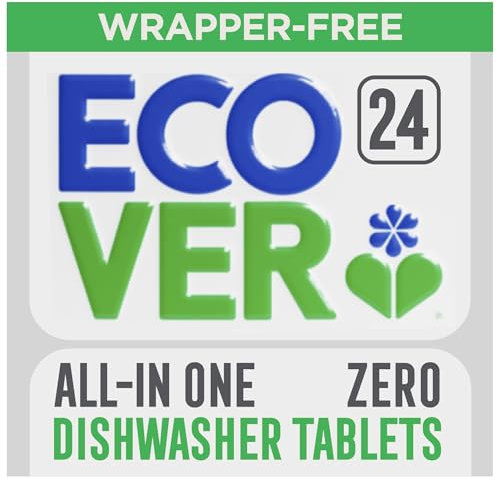 Ecover Zero Dishwasher Tablets, Dishwasher Salt & Rinse Aid Cleaning, Biodegradable Formula, Zero Fragrance, Pack of 1, 24 Tablets