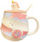 HHQLJY Bonita Taza De Cerámica con Forma De Unicornio, Taza De Café con Tapa Y Cuchara, Taza De Café para La Oficina, Taza De Desayuno Calentable, Regalo De Cumpleaños De Navidad(Rosado)