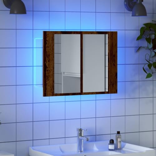 Myheimly LED Spiegelschrank, Badezimmerspiegel mit Beleuchtung Lichtfarbe Einstellbar, Badschrank mit viel Stauraum,Holzwerkstoff Spiegelschrank Altholz