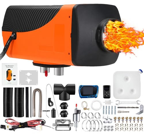 Dieselheizung 2 kW/5 kW/8 kW, 12 V – 24 V, tragbarer Diesel-Luftheizer mit Schalldämpfer, Fernbedienung, LCD-Monitor, schnelles Aufheizen, Abtauen und Entnebeln für Wohnmobile, LKWs, Wohnwagen, Boo
