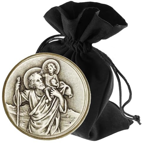 LUNEXUS Christopherus Auto Magnet Ø3,6 cm - Heiliger Christophorus Auto Plakette - gesegnet - Schutzpatron Autofahrer - Christopherus Auto Medaille - Schutzengel Auto Magnet - Auto Glücksbringer