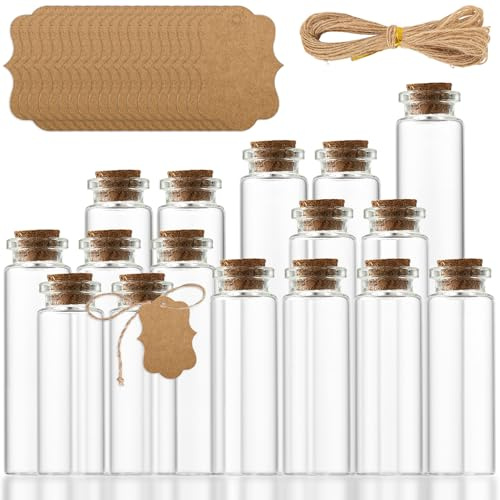 CALLYSONIC Mini Glasflaschen mit Korken, 8-25ml Kleine Flaschen, Kleine Glasflaschen zum Befüllen, Reagenzglas mit Korken, Sturmglas, Gläser mit Deckel für DIY, Hochzeitsdeko, Vorratsglas, 16 Stück