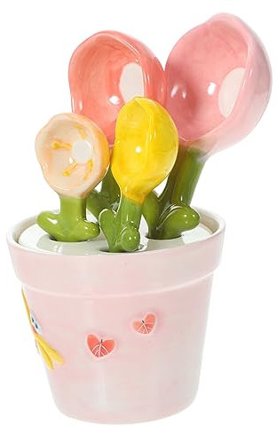 KICHOUSE Cute Flower Shaped Measuring Spoons for Kitchen Ceramic Measuring Spoons Base for Baking Small Dessert Lovely Design