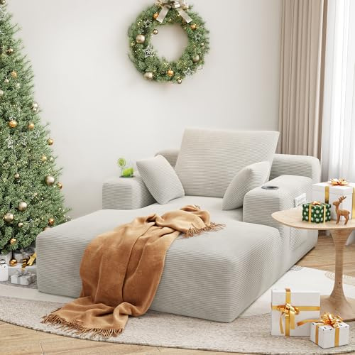 LIKIMIO Chaise longue oversize da 182 cm, per interni, con portabicchieri e contenitore, divano letto in velluto a coste per soggiorno, angolo lettura o camera da letto, divano nuvola senza montaggio