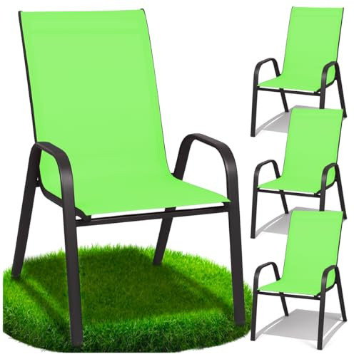 ZOLTA 4X Gartenstuhl Metall Limettengrün – Outdoor Stuhl Balkon Terrasse – Textilen Stoff stapelbar – Gartenmöbel Set mit Armlehne – wetterfest UV-beständig – ergonomisch & bequem – max. 120 kg