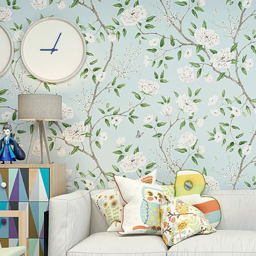 ESSMOKO Ländlichen pastoralen stil grün frische tapete literarischen hellblau schlafzimmer wohnzimmer hintergrund hellblau