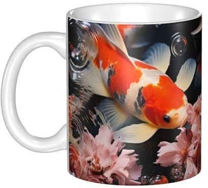 11 OZ Porcelain Coffee Mug with Handle, Ceramic Coffee Cup for Office and Home, Latte Drink Cup for Coffee Tea and Milk, Japan Fancy Carp Fishes Tea Cups for Men Women Mug Lovers