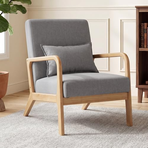 BonVache Armchair Modern Accent Chair with Pillow Comfy Reading Chair for Living Room Bedroom Office, Grey