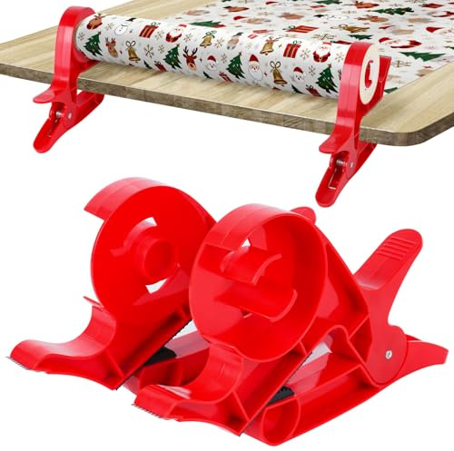 Wrapping Paper Cutter | 1 Pair Tabletop Gift Wrapping Tool | Gift Wrap Holder Clamp Solution with Tape Dispenser | Gift Wrapping Accessories for Christmas Birthday Gifts Paper