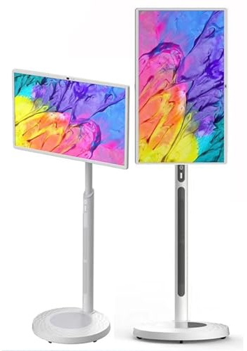 ZHIXUMM TéLéViseur Intelligent Portable 24, 27 Et 32 ​​Pouces, Support TV Mobile, Moniteur Tactile sur Pied, Moniteur Tactile 1080p sur roulettes avec TéLéCommande Et Rotation ComplèTe 32inch-8+128G