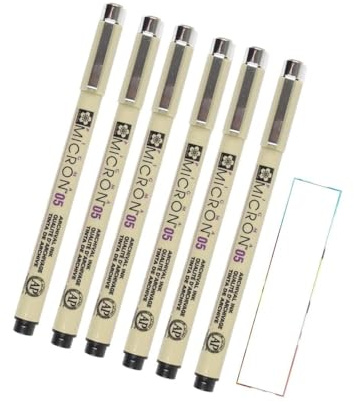 PIGMA MICRON Sakura 05 Schwarz, 6 Stück und 1 Karte