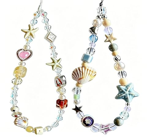 2 PC Handykette Kurz Handy Anhänger | Handyanhänger Perlen Kamera Handyschmuck Handyband Handschlaufe Handgelenk Universal Kette Kamerakette Digitalkamera Charm