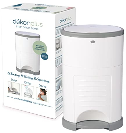 Diaper Dekor Plus Windeleimer, freihändig, weiß, einfachste Handhabung, einfach getropfen – fertig, absorbiert keine Gerüche, 20 Sekunden Beutelwechsel, wirtschaftlichstes Nachfüllsystem, ideal für