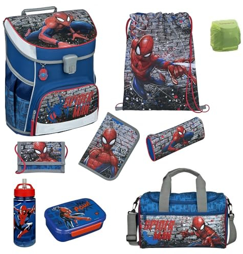 Familando Spiderman Schulranzen Set · Jungen Schulranzen 1. Klasse · Scooli Campus Fit Schultasche · ergonomisch & leicht · 9tlg. mit Sporttasche