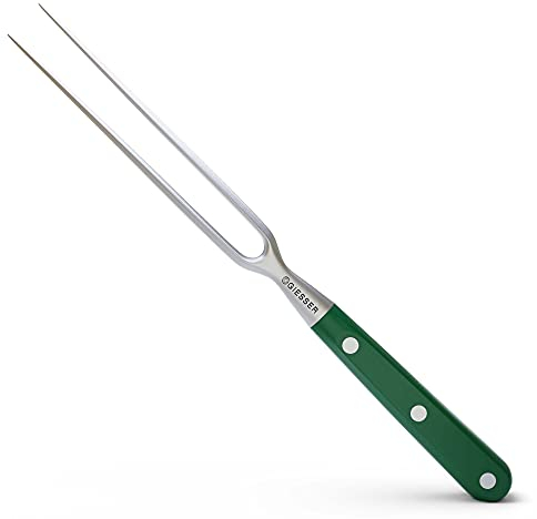 Giesser depuis 1776 - fabriqué en Allemagne - Fourchette à découper forgée verte Skyline Green, 18 cm, fourchette à béquille rivetée, fourchette à viande avec dents