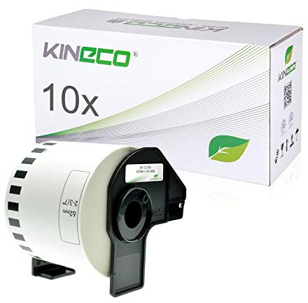 Kineco 10x Endlos-Etikett kompatibel für Brother DK22205 62mm x 30,48m für Brother P-Touch QL-500, 500A, 500BS, 500BW, 550, 560VP, 560YX, 570, 580N, 650TD, 710, 710W, 720NW, 1050N, 1060N