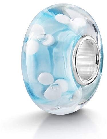 MATERIA by Matthias Wagner Glas Bead Blumen hellblau weiß mit 925 Silber Hülse für Beads Armband 668