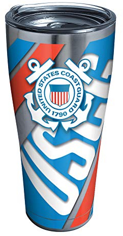 Tervis 1286603 Coast Guard Gobelet en acier inoxydable avec couvercle martelé transparent et noir Argenté