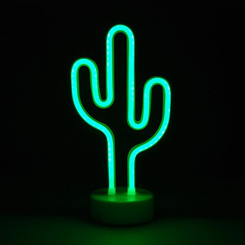 Simpa LED Novelty Neon Light - CACTUS GREEN - Choose from various designs & colours - Ideal for your home, office desk or as a gift - USB power cable included. Uses 3 x AA Batteries Not Supplied