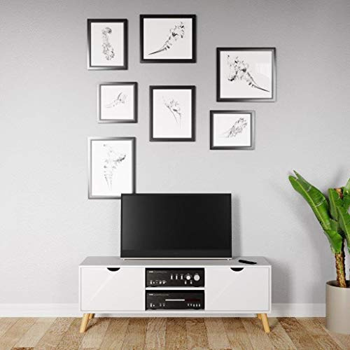 Phoenix Phönix 225001WE Scandi Lowboard Peint avec Deux étagères Ouvertes et Deux Portes en Bois Massif, MDF, Blanc Mat, Naturel, 145x51x45