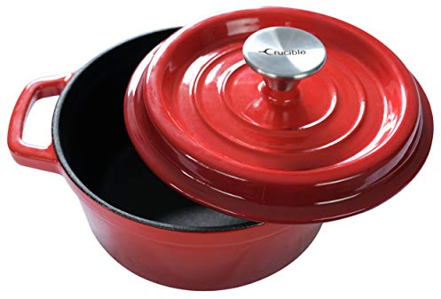 Dutch Oven Emaillierter Schmortopf, Emaillierte Gusseisen (20 cm durchmesser) - Cocotte/Bräter - mit doppeltem Griff und Deckel - Auflaufform - Rund Rot
