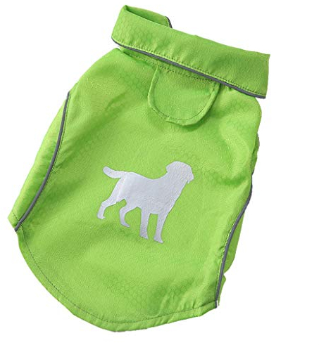 Smniao Hund Regenmantel, Reflektierende Streifen wasserdichte Atmungsaktiv Klettdesign PU Regenjacke für kleine Mittel Hunde, Größe S-XL (M, Grün)