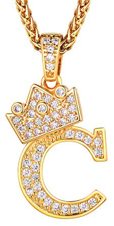 Richsteel Bling 18k vergoldete Krone Damenkette mit Anhänger Buchstabe C mit Zirkon mit Schmuckbox für Mädchen und Jungen