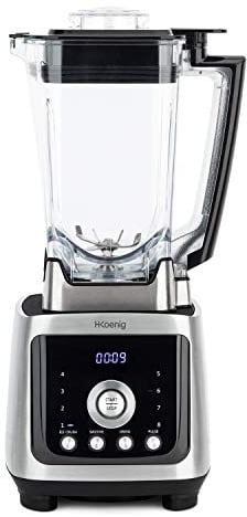 H.Koenig Blender Power+ Puissant 2000W aluminium MXH880 Bol tritan 2L Lames inox, 4Programmes glace pilée smoothie broyer pulse 8Vitesses Polyvalent Smoothie Milkshake Cocktail Soupe, Nettoyage facile