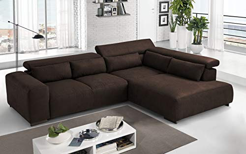 Dafne Italian Design Ecksofa 3-Sitzer mit Halbinsel rechts Stoff Sparta Chocolate (cm 309 x 225 x 70 cm)