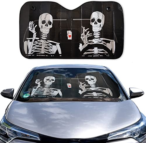 OK Cars AZ-SAA-045 Auto Sonnenschutz Frontscheibe, Sonnenblende für die Windschutzscheibe, Frontscheibenabdeckung mit MotivSkelett, Maße: 130x70cm