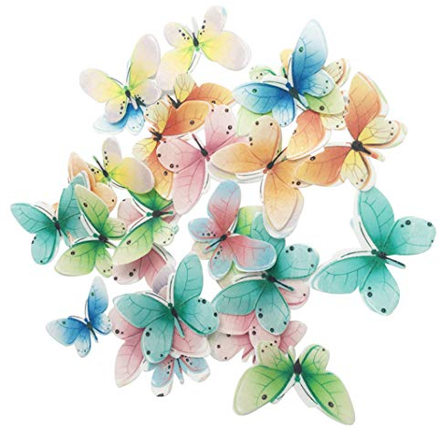 Set of 30 Edible Butterfly Cupcake Toppers Wedding Cake Birthday Party Food Decoration Mixed Size & Colou (A)