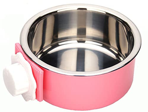 KuTi Kai 2 IN 1 Stainless Steel Pet Hanging Bowl Removable Dog Bowl for Crates Puppy Food Feeder Water Dish with Bolt Holder Dog Pink (Small-1-Pcs)