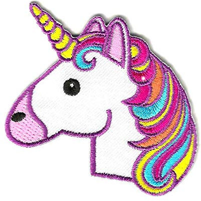 Einhornkopf Gelbes Horn Applikation Patch in mehrfarbiger bestickt auf Polyestergewebe zum Aufbügeln oder anzunähen