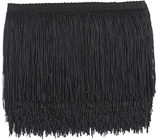 WELROG 10 Yards Länge 15cm/5.9” Breite Quaste Seidig Fransen Geschnitten Fransenborte Kostüm Quaste trimmen Garment Apparel Spitzenborte Nähzubehör (Schwarz)