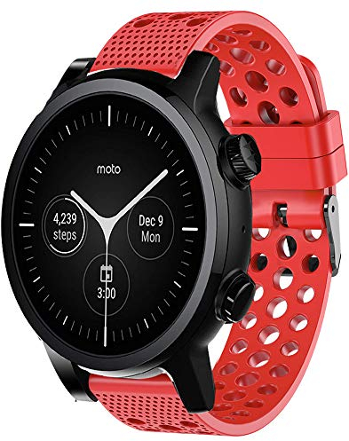 LvBu Armband Kompatibel Für Moto 360 3.gen, Sport Silikon Classic Ersatz Uhrenarmband Für Motorola Moto 360 3. Generation Smartwatch (rot)