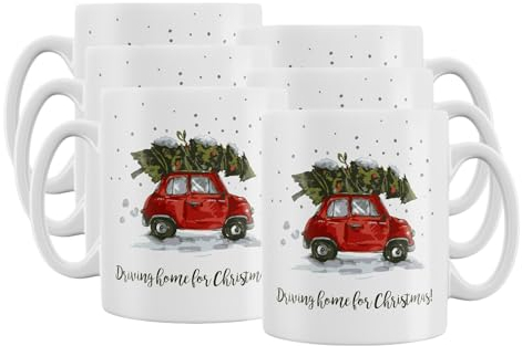 schenken-24 Becher 'Crazy Santa' - Weihnachtsbecher - Tasse - Glühweinbecher, 6er Set, Steingut, 300ml, Zylinder