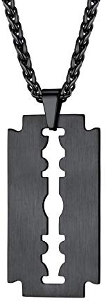 PROSTEEL Herren Halskette mit Anhänger schwarz Edelstahl Rasierklinge mit 3mm/55+5cm Weizenkette Trendig Hip Hop Razor Blade eBoy Modeschmuck Accessoire