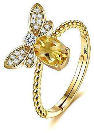 chengxun 925 Sterling Silber Gelbe Biene Ring für Frauen Zirkonia Einstellbare Größe Ring Schmuck Geschenk, Sterling Silber, Zirkonia