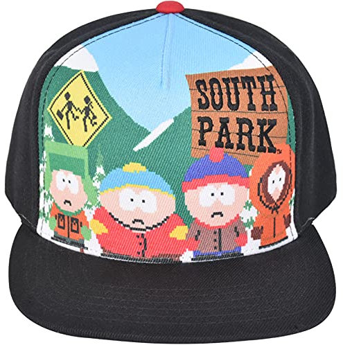 Concept One Unisex-Erwachsene South Park Baseball Cap, Stan Kyle Kenny Cartman Adjustable Snapback Hat with Flat Brim Hut, Schwarz, Einheitsgröße