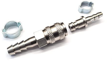 Water Fed Pole Series 21 Quick Connector Set - Probe with 6mm Hosetail & Coupler with 8mm Hosetail + O Clip x 2 - Used on Water Fed Pole Window Cleaning Systems