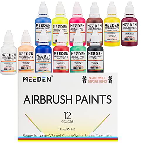 MEEDEN Airbrush Paints - 12 Colours Airbrush Paint Set (30 ml/3 fl.oz) - Beginner Grade Water-Based Air Brush Paints