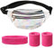 BETESSIN 80er Jahre Damen Outfit Set - inkl. Schillernde Silber Bauchtasche und Neon-Pinke Schweißbänder - Kostüm Accessoires für 1980er Mottoparty, Neon Party, Karneval, Fasching, Fastnacht UVM.