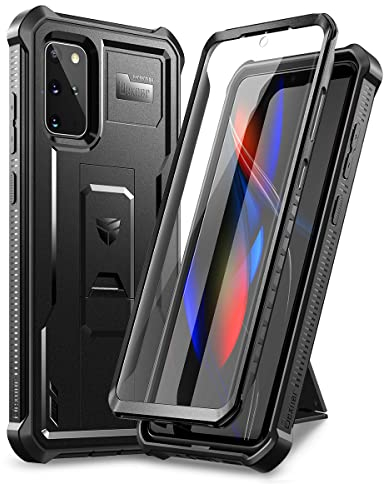 Dexnor Kompatibel mit Hülle Samsung Galaxy S20+ Plus 5G, eingebauter Displayschutz und Ständer, strapazierfähig, Militärqualität, stoßfest, Schutzhülle Kompatibel mit Samsung Galaxy S20 Plus, Schwarz
