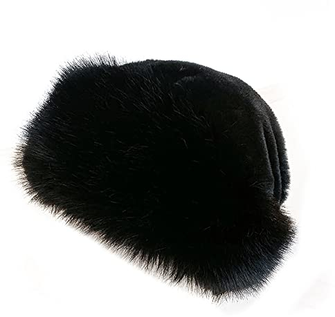 Asudaro Fellmütze Damen, Fellmütze Pelzmütze Damen Wintermütze Kunstpelz Fuchspelzmütze Plüsch Baskenmütze Schneemütze Warm Weich Stirnband Hut,Schwarz
