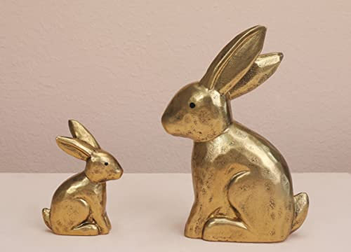 WONDROUS' DECO Holz Golden Osterhase Figuren, Kleine Deko Osterhase Statue 2er Set, Vintage Osterhase Tischdeko Heimdekoration, Geschenk