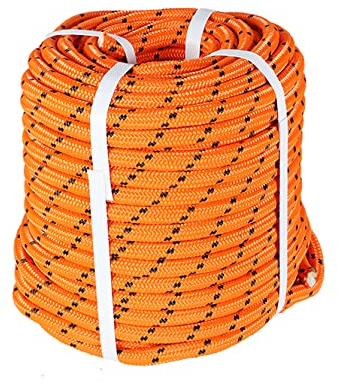 TINVHY Arborist Kletterseil Bullseil, doppelt geflochten, Polyester, hohe Festigkeit, Orange und Schwarz