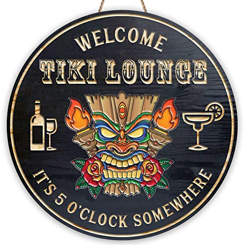 Artsy Woodsy Komplett bedrucktes Tiki-Bar-Schild, 45,7 cm, Sommerdekoration, Hinterhof-Bar und Grillschild, Pool-Schild, tropisches Strandschild, Hawaii-Luau-Party-Dekor, Tiki-Hütte, Terrasse, Bar,