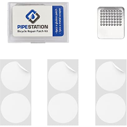 Pipestation® Glueless Bike Tube Puncture Repair Kit (6 Patch Pack) | Self Adhesive Glue Patch For Electric Bike Road Mountain Bicycle | Puncture Repair Kit Bike Tyre | Six Patches + Metal Scuffer