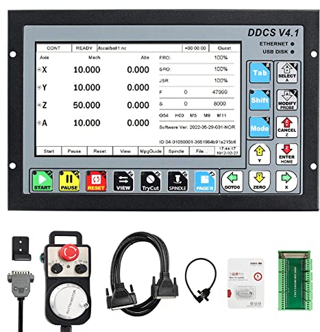 RATTMMOTOR 4-Achsen CNC Steuerung System,DDCS V4.1 CNC Offline Motion Controller PLC Mit 100PPR CNC Handrad MPG Not-Aus Schalter für Schrittmotor/Servomotor